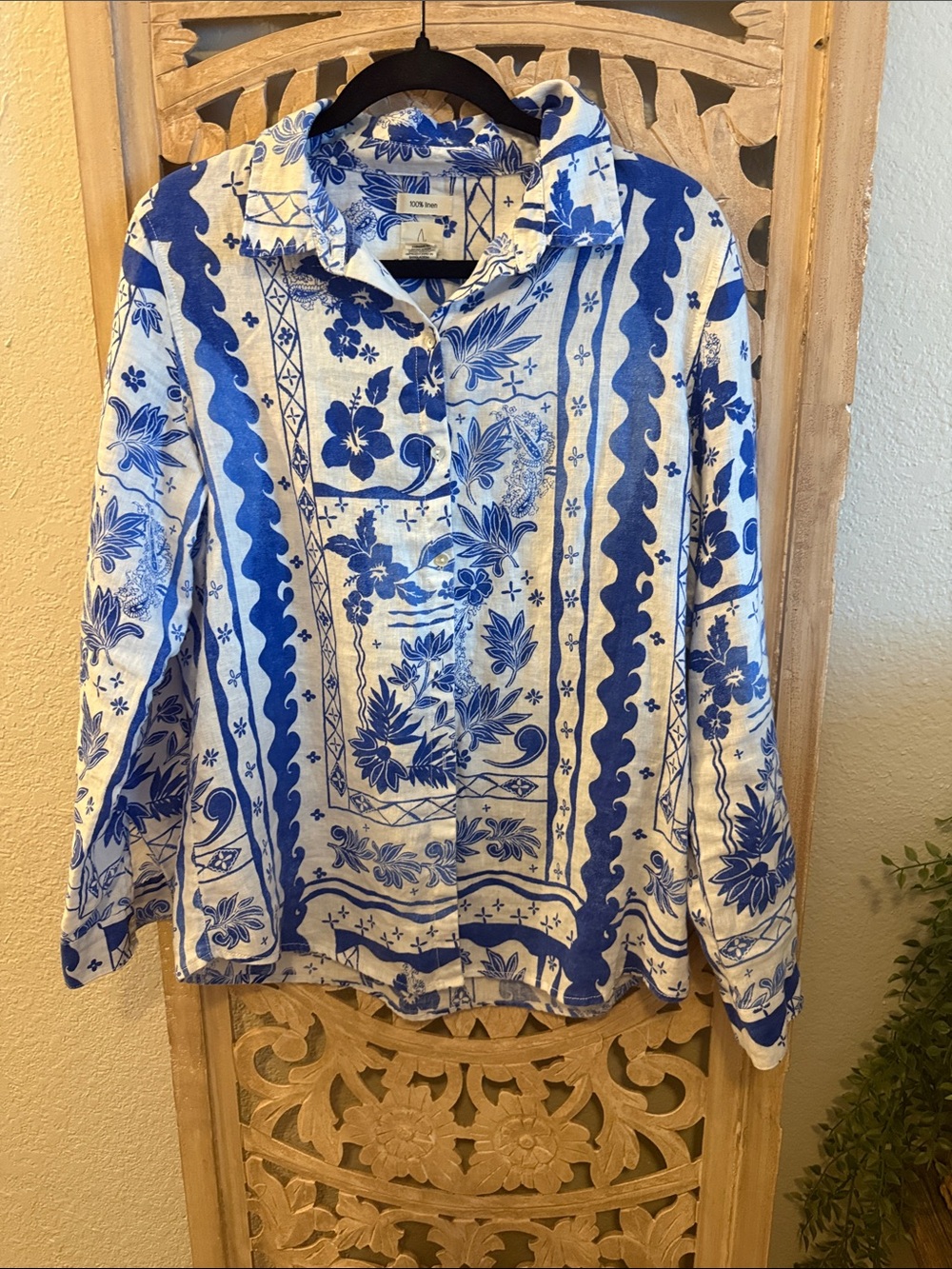 Joie White Shirt with Blue Floral Linen Print - Women’s Button-Down